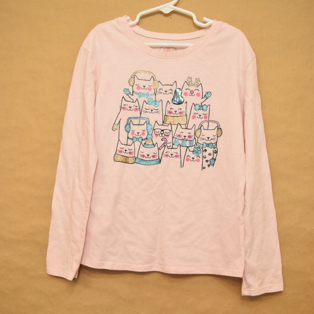 365 Kids Girls Winter Cat Graphic Tee – Size 8